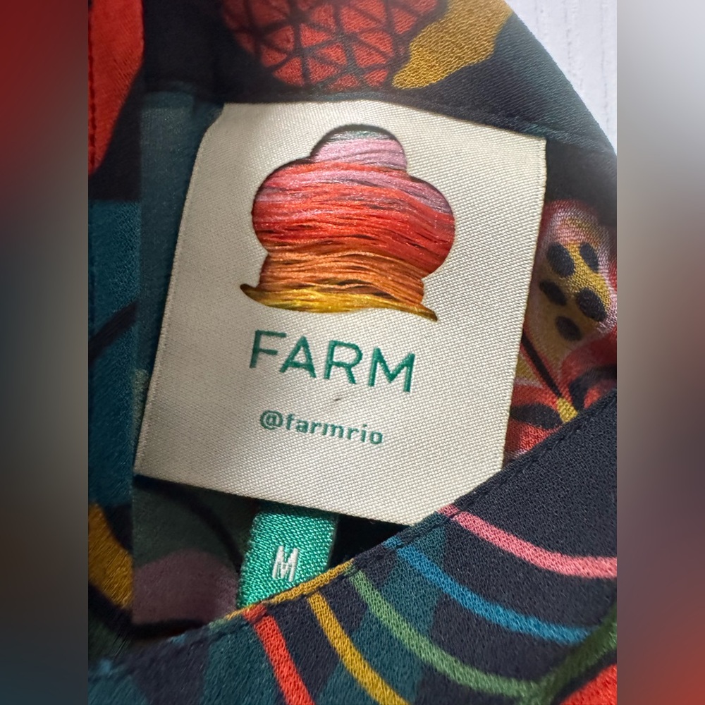 FARM Rio Dark Green Long-Sleeve Tiered Dress with Red, Yellow and Teal Motif - Picture 5 of 9